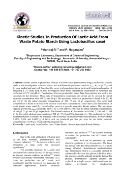 Kinetic Studies In Production Of Lactic Acid From Waste Potato