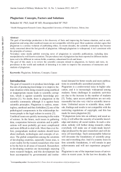 Plagiarism: Concepts, Factors and Solutions