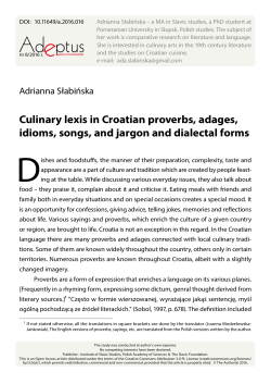 Culinary lexis in Croatian proverbs, adages, idioms, songs, and
