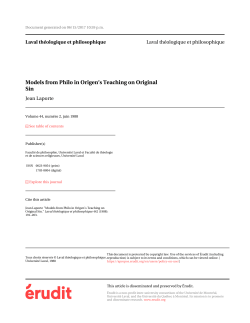 Models from Philo in Origen`s Teaching on Original Sin