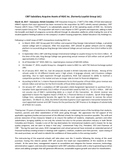 CIBT Subsidiary Acquires Assets of KGIC Inc. (formerly Loyalist