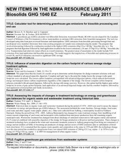 NEW ITEMS IN THE NBMA RESOURCE LIBRARY Biosolids GHG