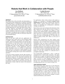 "Robots that Work in Collaboration with People", by Guy Hoffman