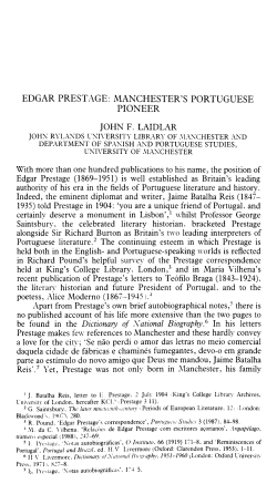 EDGAR PRESTAGE: MANCHESTER`S PORTUGUESE PIONEER