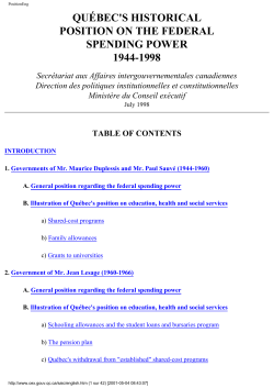 qu&eacute;bec`s historical position on the federal spending power 1944-1998