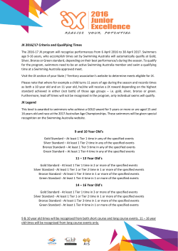 JX 2016/17 Criteria and Qualifying Times JX Legend 9 and 10 Year