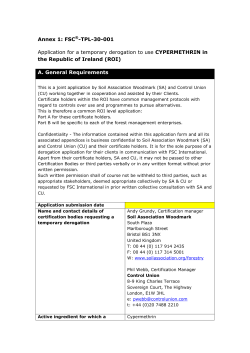 Application for a Temporary Derogation to use Cypermethrin