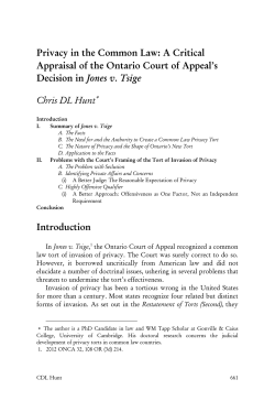 Privacy in the Common Law: A Critical Appraisal of the Ontario Court