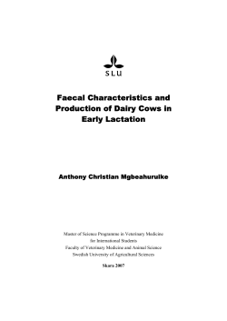 Faecal Characteristics and Production of Dairy Cows in Early