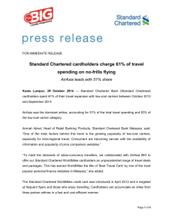 Standard Chartered cardholders charge 61% of travel spending on