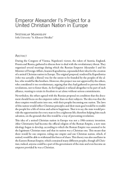 Emperor Alexander I`s Project for a United Christian Nation in Europe