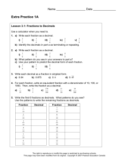 Unit 3 Fractions, Decimals, and Percents