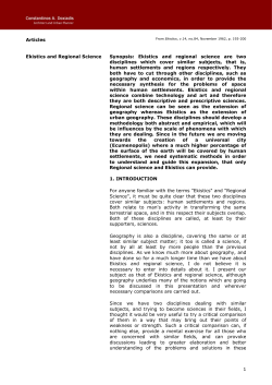 1 Articles Ekistics and Regional Science Synopsis: Ekistics and