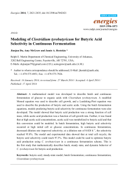 Modeling of Clostridium tyrobutyricum for Butyric Acid Selectivity in
