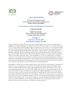 CALL FOR PAPERS “Sectarianism in Islam and Muslim