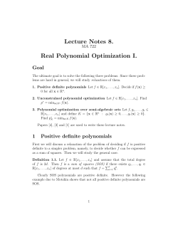 Lecture Notes 8. Real Polynomial Optimization I.