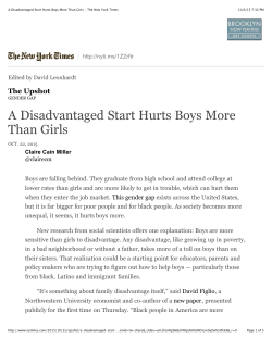 A Disadvantaged Start Hurts Boys More Than Girls