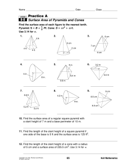 Practice A Surface Area of Pyramids and Cones 8-8