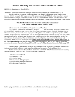 Summer Bible Study 2016 &ndash; Luther`s Small Catechism &ndash; 8 Lessons