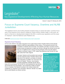 Focus on Supreme Court Vacancy, Overtime and NLRB