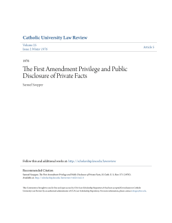 The First Amendment Privilege and Public Disclosure of Private Facts