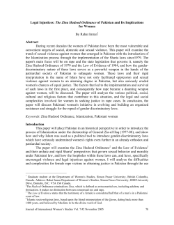 Legal Injustices: The Zina Hudood Ordinance of Pakistan and its