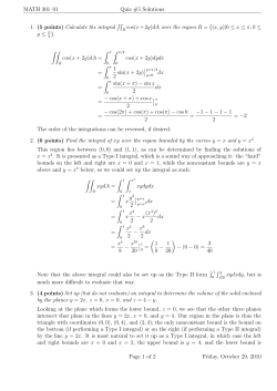 MATH 301&ndash;01 Quiz #5 Solutions 1. (5 points) Calculate the integral