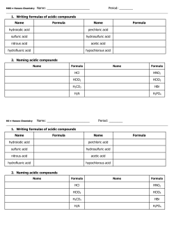 MHS &bull; Honors Chemistry Name: Period: ______ 1. Writing formulas
