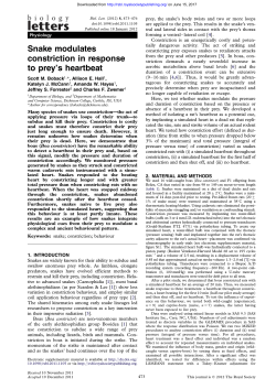 Snake modulates constriction in response to prey`s heartbeat