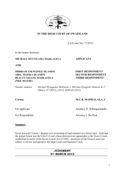 IN THE HIGH COURT OF SWAZILAND Civil case No: 17