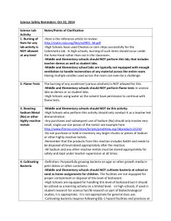Science Safety Reminders: Oct 22, 2014 Science Lab Activity Notes
