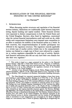 Re-Regulation of the Financial Services Industry in the