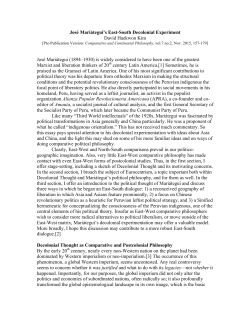 Jos&eacute; Mari&aacute;tegui`s East-South Decolonial Experiment