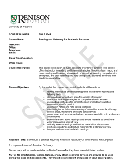 COURSE NUMBER: EMLS 104R Course Name: Reading and