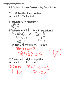 7.2 Solving Linear Systems by Substitution Ex. 1 Solve the linear