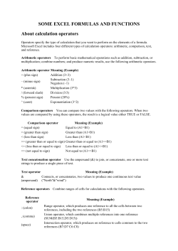 SOME EXCEL FORMULAS AND FUNCTIONS About calculation