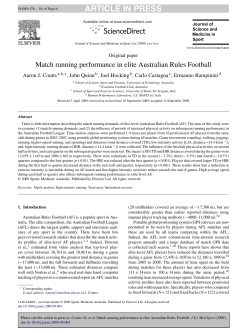Match running performance in elite Australian