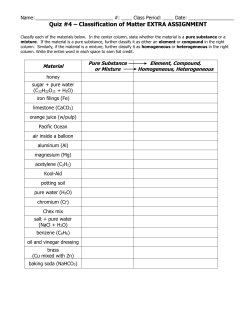Quiz #4 - Classification of Matter EXTRA ASSIGNMENT