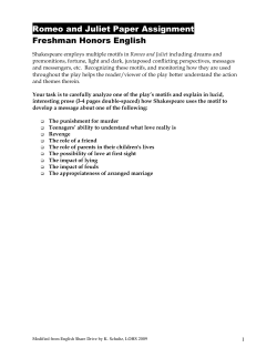 Romeo and Juliet Paper Assignment Freshman Honors English