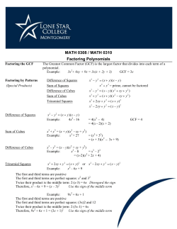 MATH 0308 / MATH 0310 Factoring Polynomials