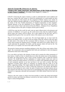 Alexis de Tocqueville, Democracy in America, &ldquo;Origin of the Anglo