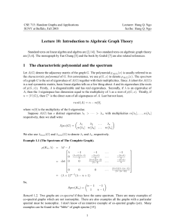 Lecture 10: Introduction to Algebraic Graph Theory 1