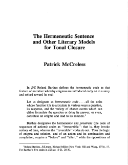 The Hermeneutic Sentence and Other Literary Models for Tonal