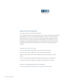 GENERAL COVER LETTER INFORMATION