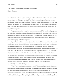 The Valor of My Tongue: Plath and Shakespeare Baron Wormser