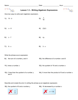 Lesson 1.3 &ndash; Writing Algebraic Expressions