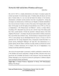 The Role of Ferazees and Wahabi in the Revolt of 1857