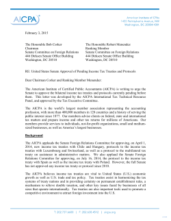 AICPA Requests Tax Treaty Ratification