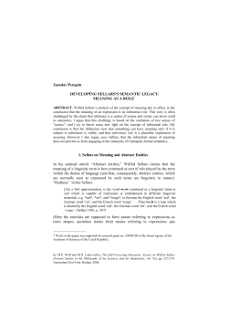 Jaroslav Peregrin DEVELOPING SELLARS`S SEMANTIC LEGACY