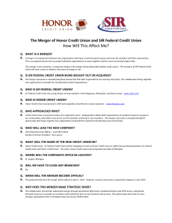 The Merger of Honor Credit Union and SIR Federal Credit Union